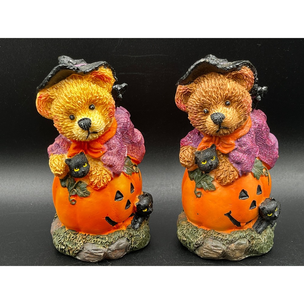 Greenbrier Polystone Halloween Bear Witch Pumpkin Figurine‎ Set 5.25" Decorative